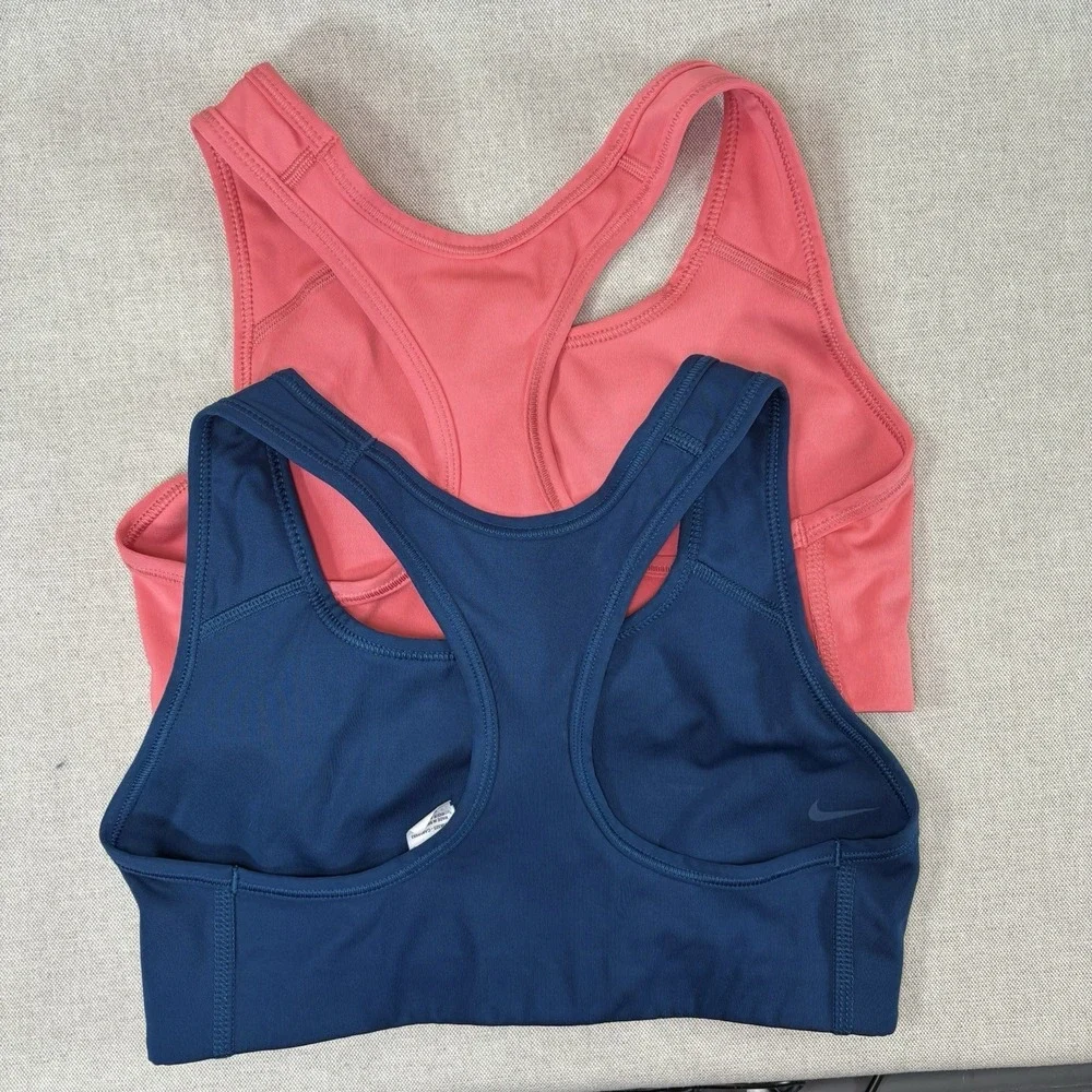 Nike Dri Fit Swoosh Sports Bra Womens Size XS Non-Padded Coral And Blue Lot of 2